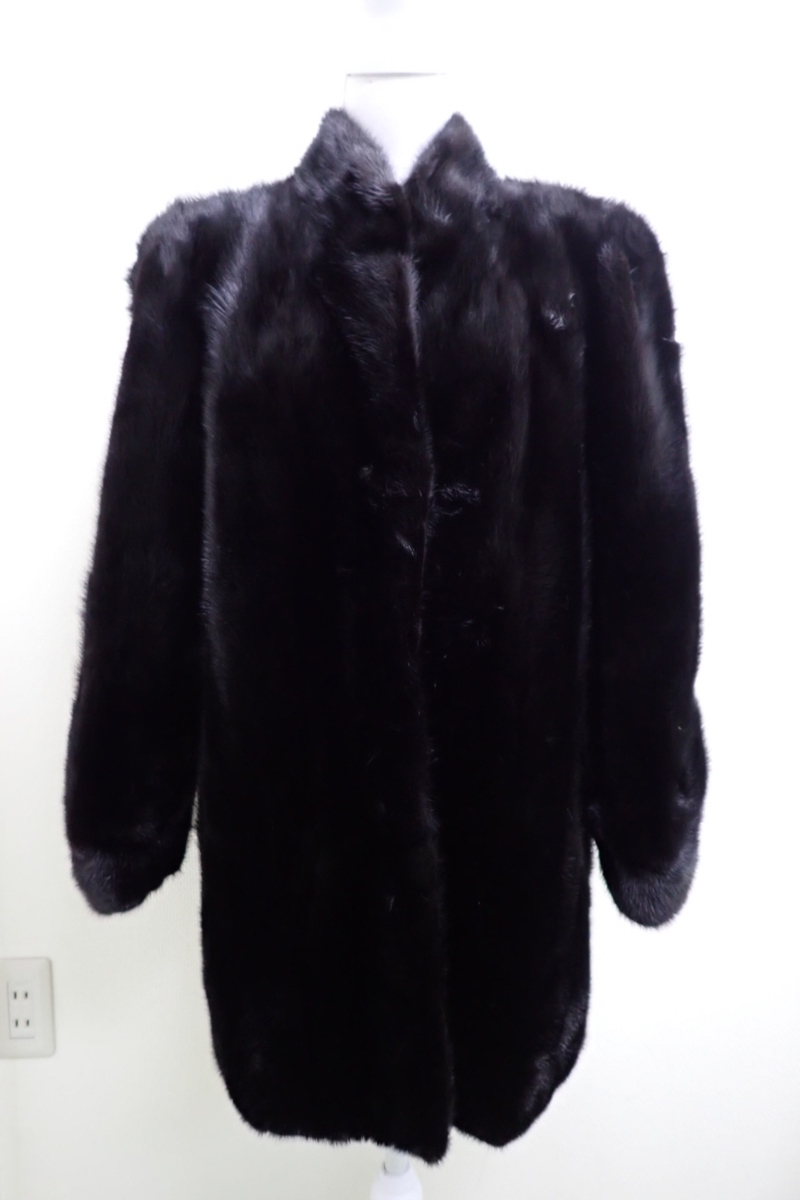 MG Sable FUR ミンク コート 13号サイズ 着丈80cm ブラック エムジー セーブル ファー 毛皮 MINK 管4