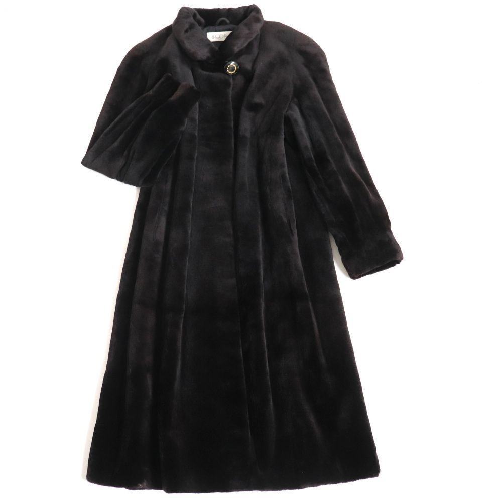 美品▽MINK シェアードミンク 本毛皮超ロングコート ダークブラウン 