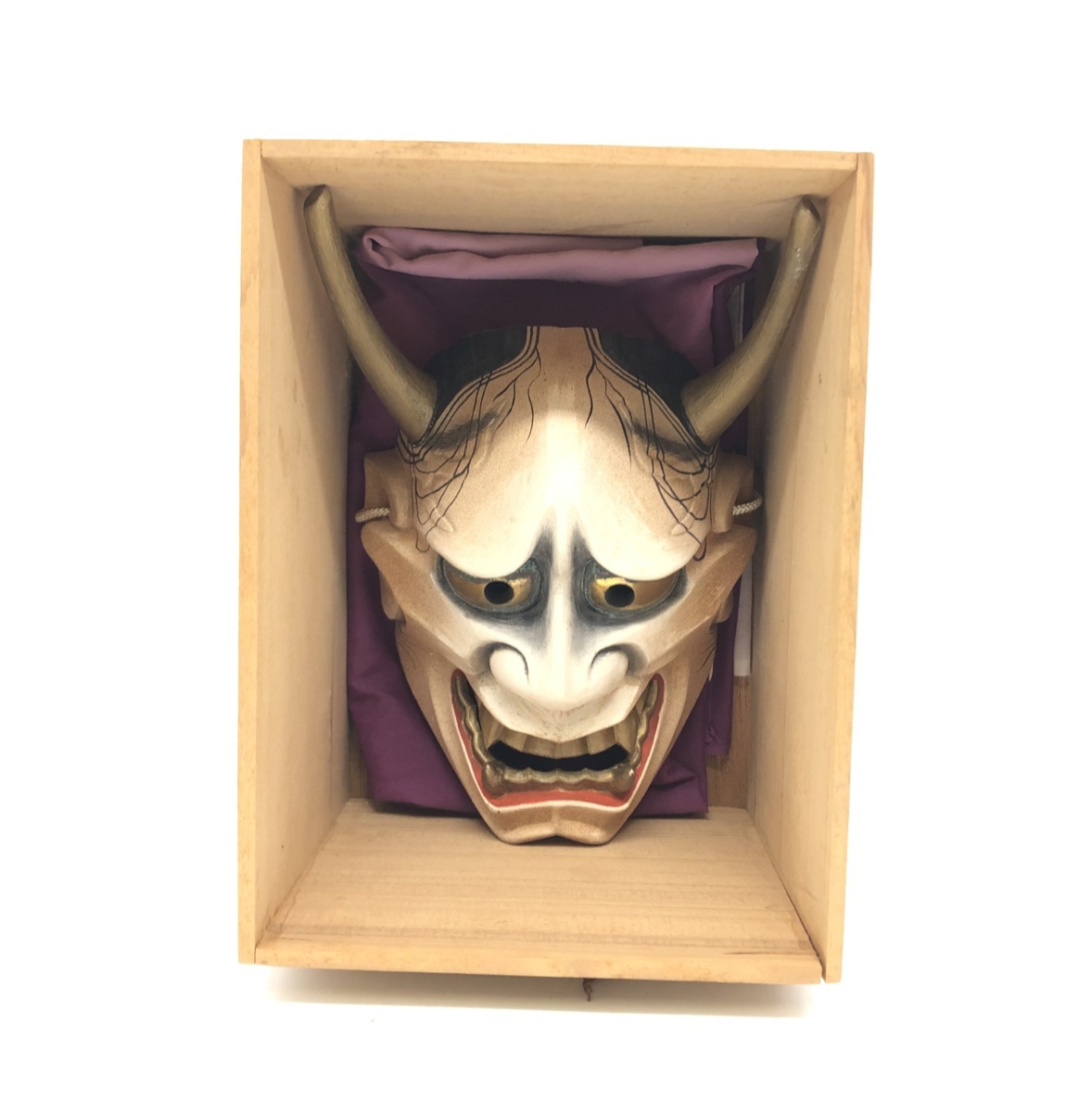 現状品】般若/はんにゃ お面 縦:約20cm(角含まず) 木彫り 壁掛け 工芸
