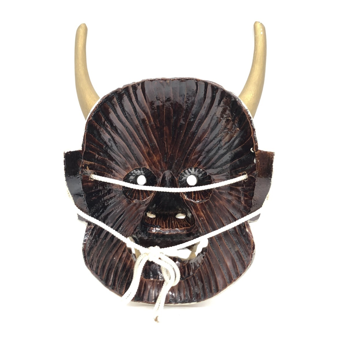 現状品】般若/はんにゃ お面 縦:約20cm(角含まず) 木彫り 壁掛け 工芸