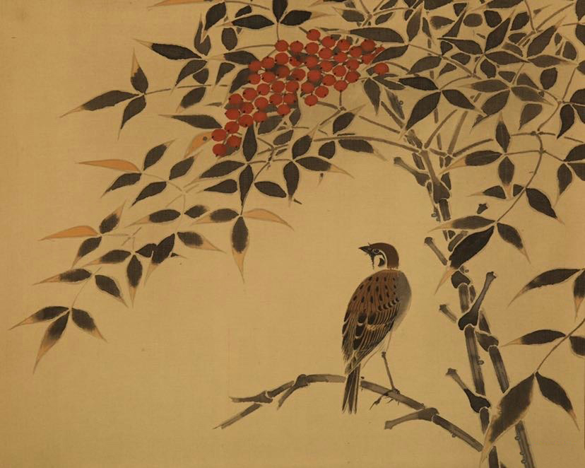 掛軸 掛物 古書画 絵画 南天花鳥図 水墨画 花鳥画 風景画 銘あり