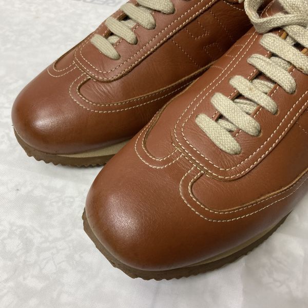 極上品 エルメス HERMES Quick クイック レザースニーカー キャメル