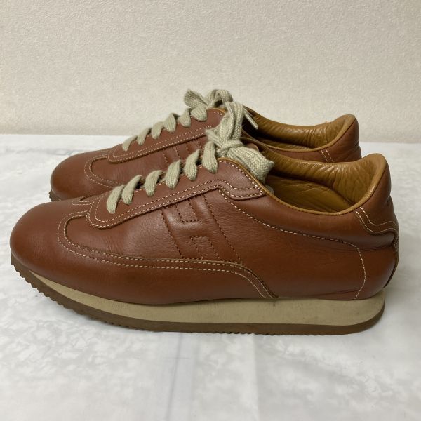 極上品 エルメス HERMES Quick クイック レザースニーカー キャメル
