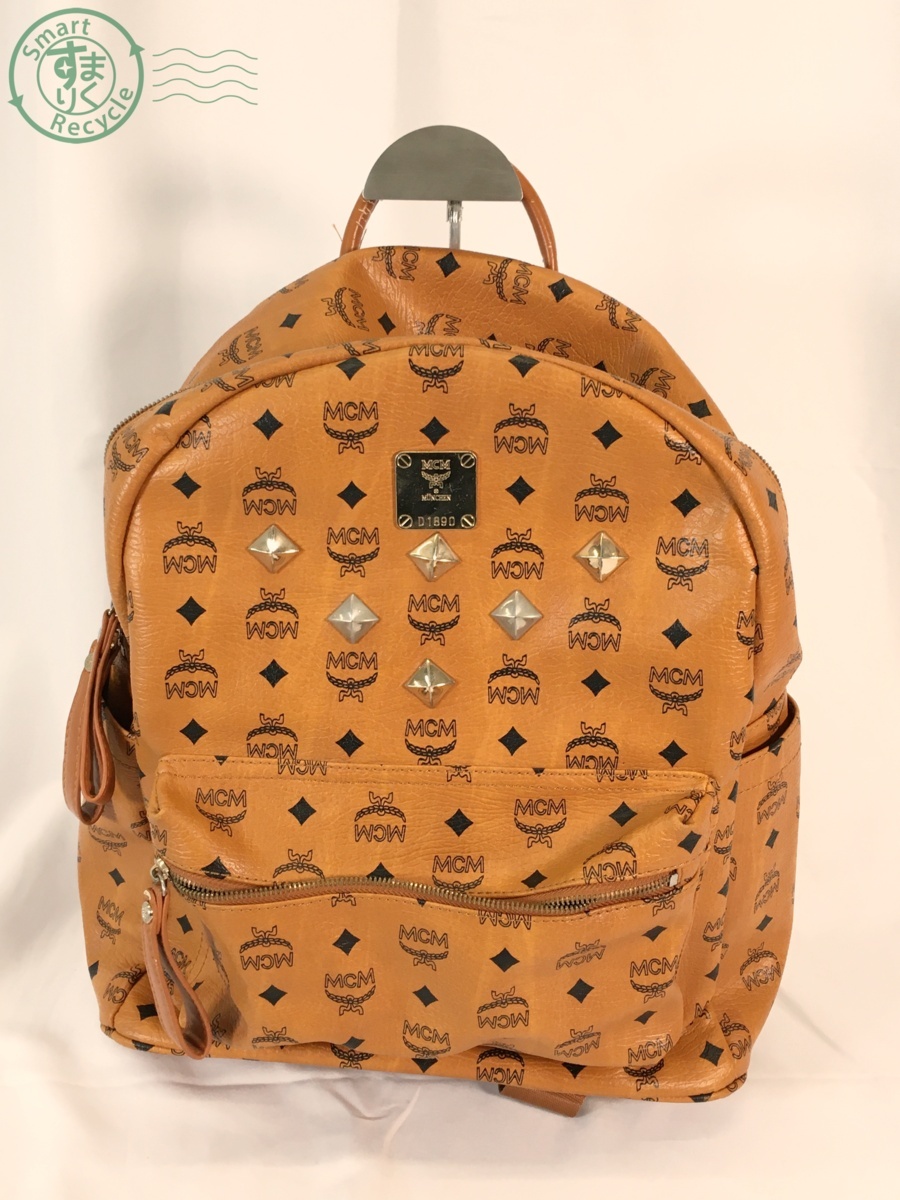 1110395 MCM エムシーエム ヴィセトス 総柄 スタッズ レザー リュック 
