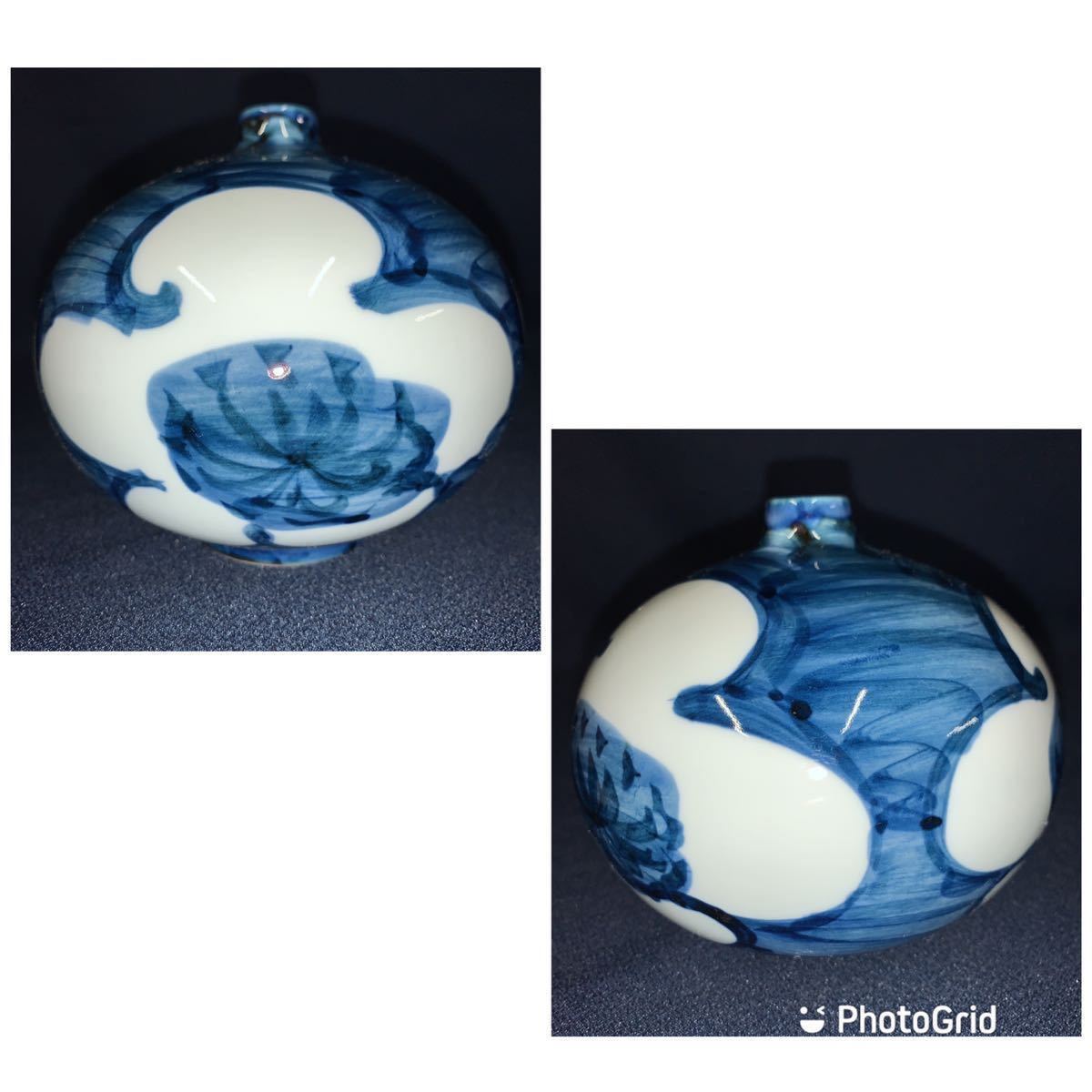 極美品 最高傑作】館林源右衛門 染付獅子唐草 花瓶 逸品 細密画 共箱