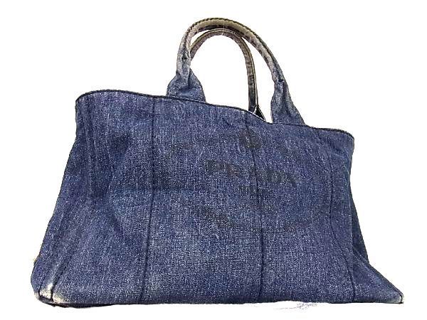 1円 PRADA プラダ カナパ デニム ゴールド金具 ハンドバッグ トート 