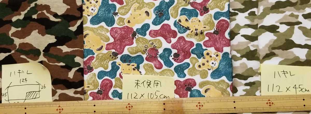 12 3 のゾウさんとトラの可愛い迷彩柄スムース生地112 1m ハギレ迷彩2枚の3種セット ニット生地 売買されたオークション情報 Yahooの商品情報をアーカイブ公開 オークファン Aucfan Com