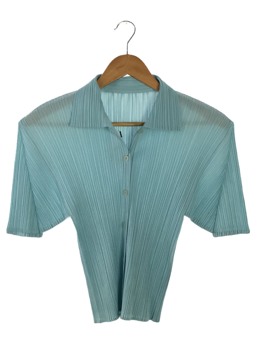 PLEATS PLEASE ISSEY MIYAKE◇半袖シャツ/3/ポリエステル/BLU/シミ汚れ 