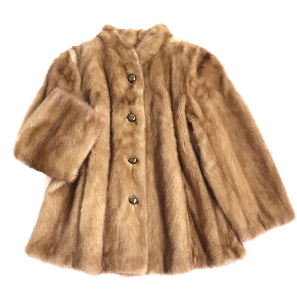 未使用品▽MINK ミンク 裏地ペイズリー柄 本毛皮コート ダークブラウン 