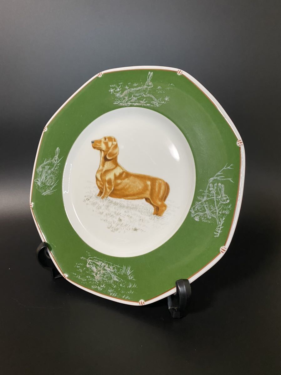 HERMES エルメス プレート 食器 犬 ダックスフンド シャス 八角形 黄