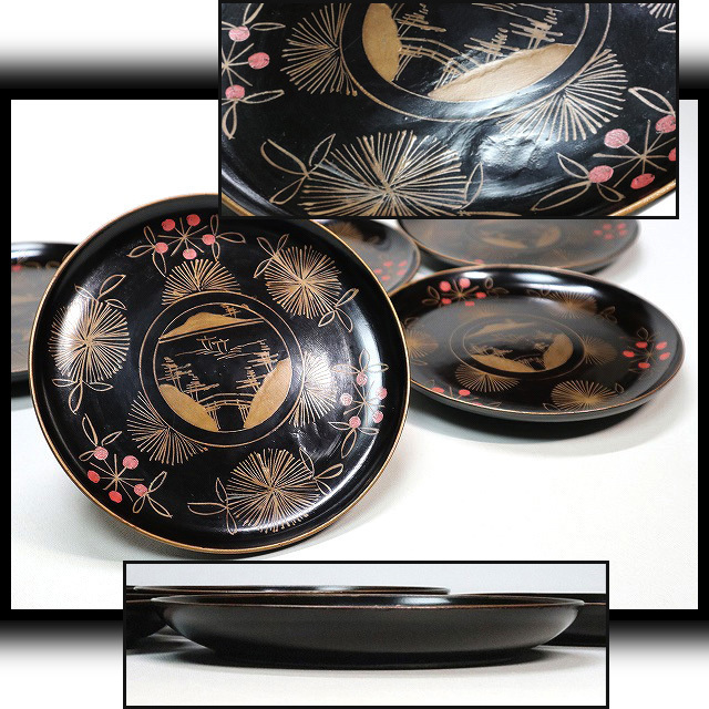 最高級骨董】時代物 金蒔絵 鳳凰唐草文 四段重箱 漆器 黒漆 内溜塗 黒