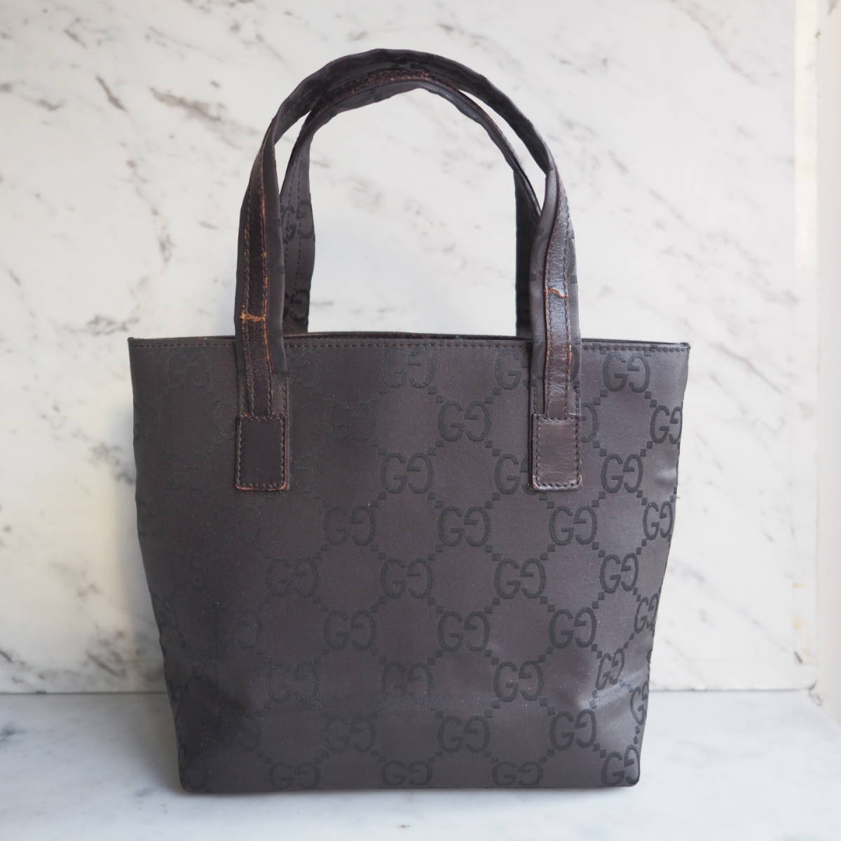 グッチ GUCCI GG ナイロン ミニ トートバッグ ハンドバッグ 柄 ダーク 