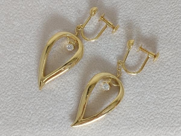お値下げ!】K18／ダイヤモンド0.07ct リーフデザイン イヤリング 6.4g
