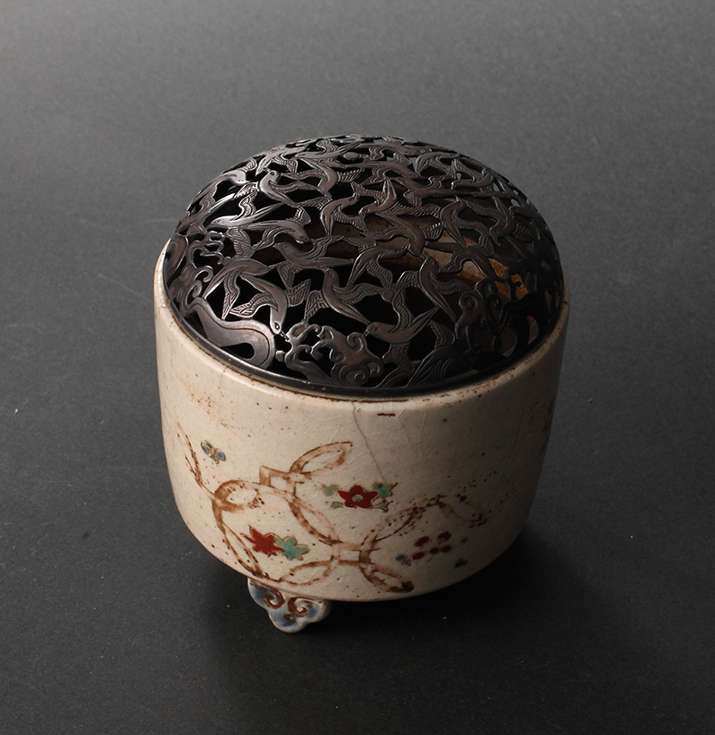 野々村仁清 色絵七宝文三つ足香炉(火舎香炉 香道具 茶道具 仏具 琳派