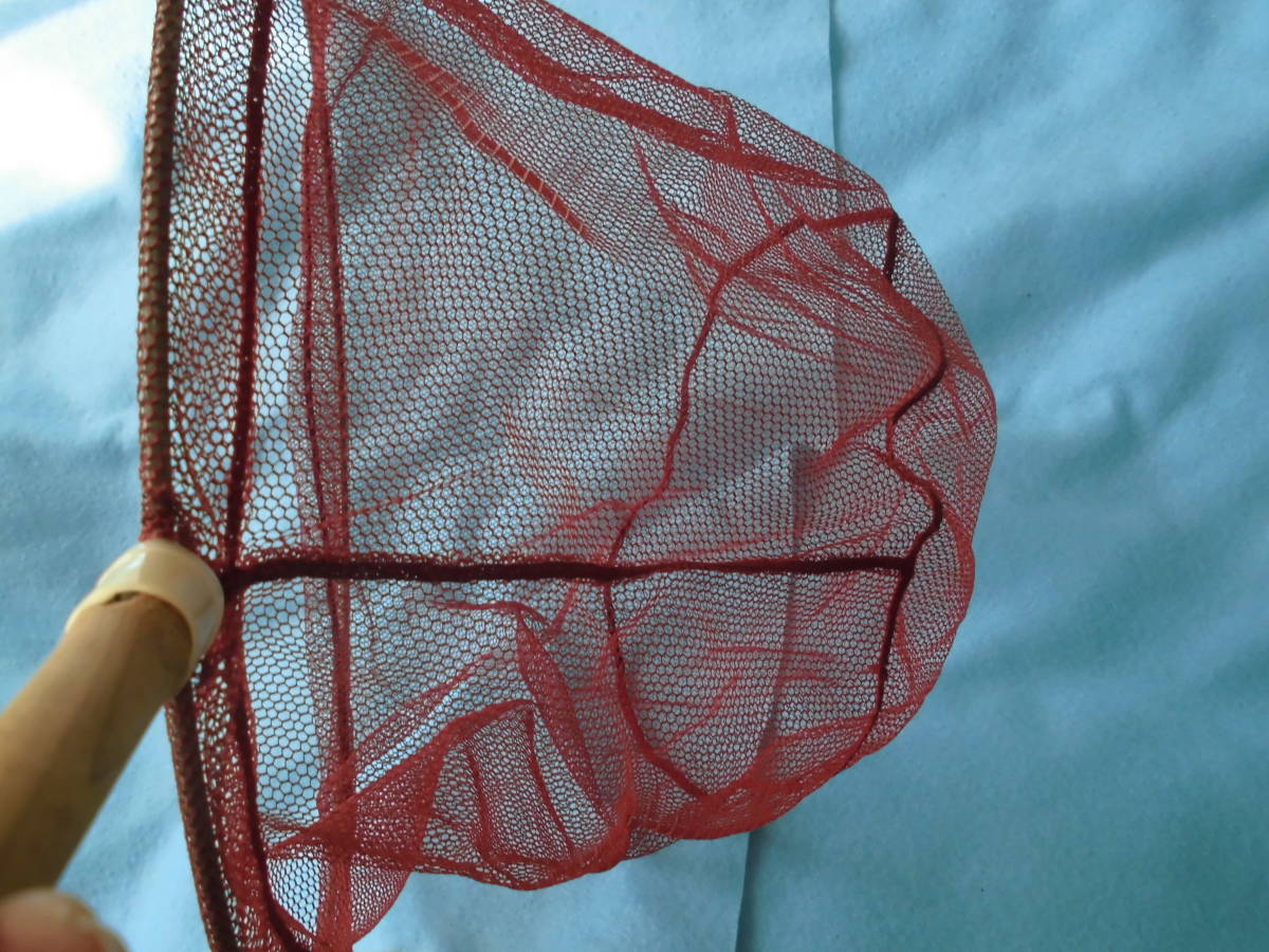 美品】タモ 網 直径35cm 目合2.5mm 赤茶色 スチール枠 木製柄 鮎 