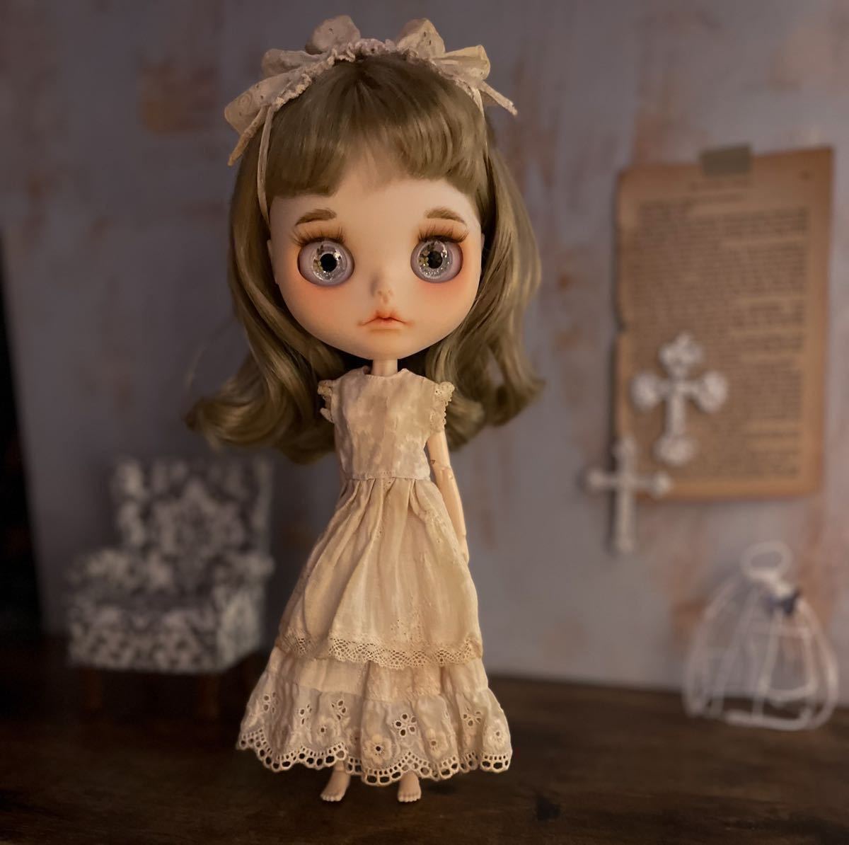 ♡ブライス Blythe アウトフィット ワンピース 紅茶染 逃げ込める