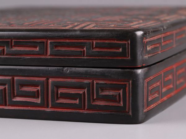 中国古玩 唐物 書道具 文房具 堆朱 堆黒 硯箱 古作 時代物 極上品
