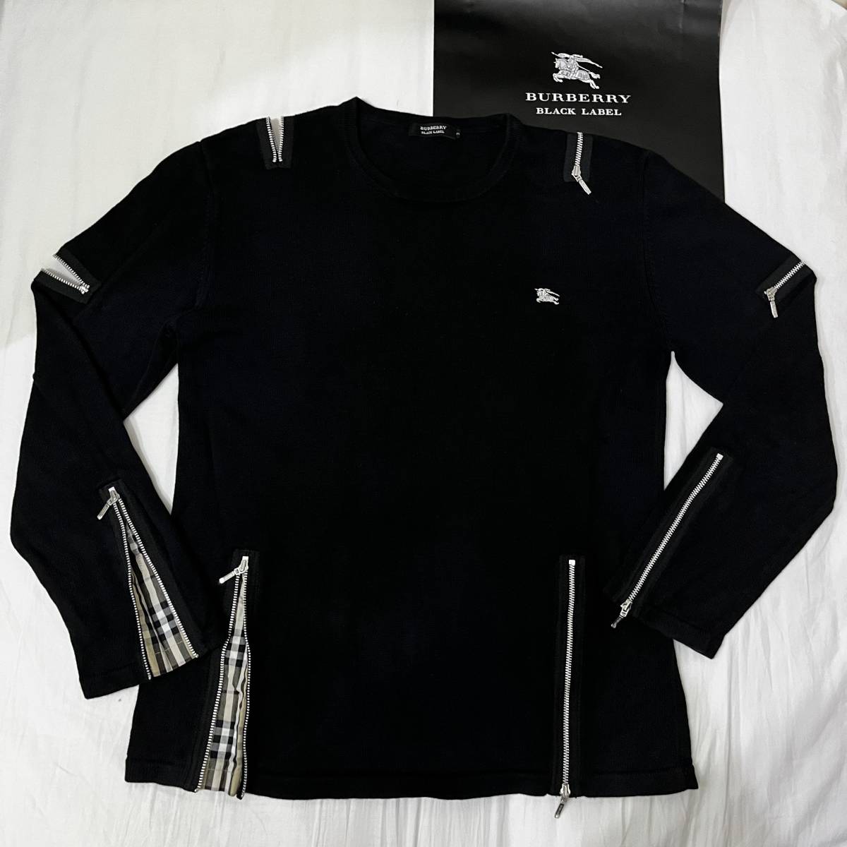 激レア 大人気 L(3) 美品 バーバリーブラックレーベル BURBERRY BLACK LABEL 半袖 ニットカットソー ノバチェックデザイン 即決　送料無料