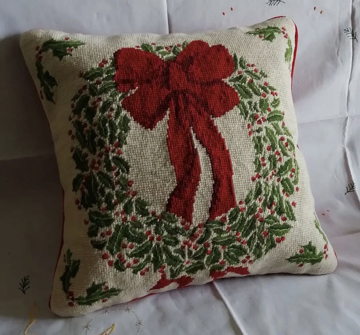 ニードルポイント プチポワン手刺繍 クッションカバー イギリス 