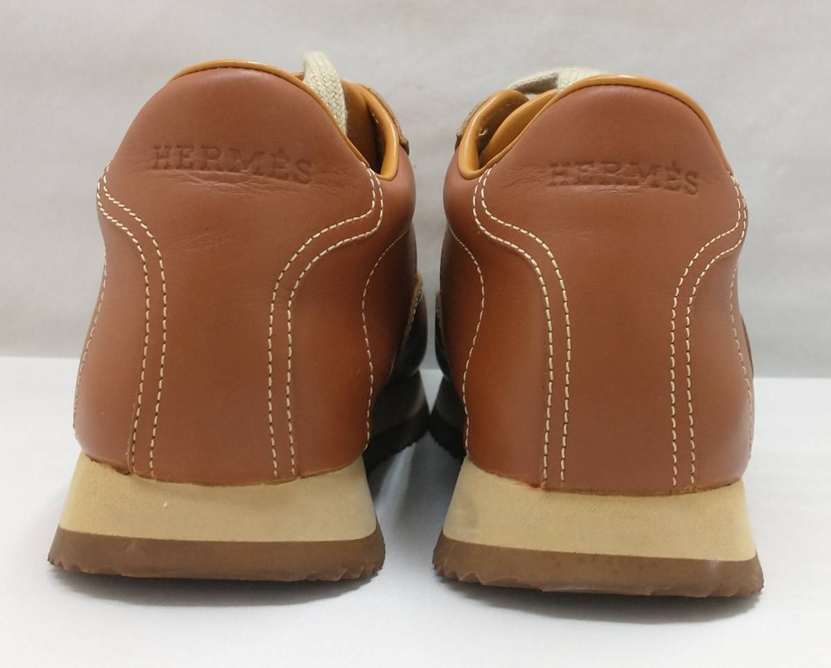 HERMES】エルメス クイック スニーカー ライトブラウン系 Hロゴ レザー 