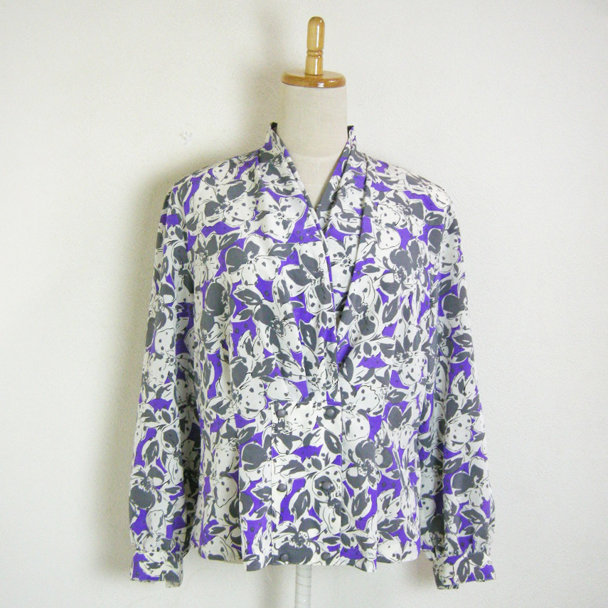 ■PIERRE BALMAIN【ピエールバルマン】パープル × グレー 花柄 ブラウス 東京ブラウス■