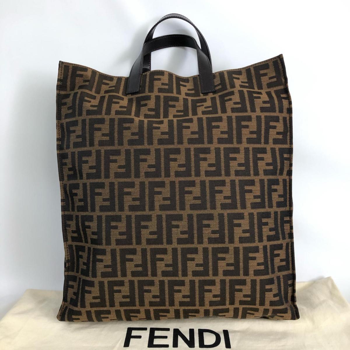 Fendi FFロゴ トート ハンドバッグ ブラウン ズッカ 超美品