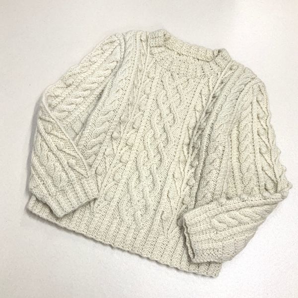 vintage Fishermans knit ビンテージ フィッシャーマンニット アランニット ケーブルニット レディース L相当 生成り オフホワイト