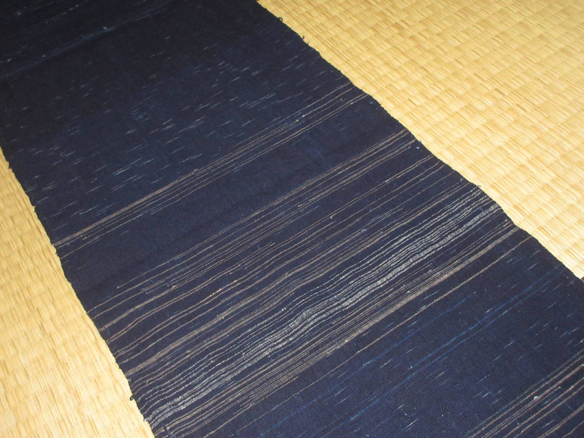 【昔古布】珍品　希少品　大正期　美品で　厚手の　藍染手織木綿　残糸織り　１幅　(長１９０)　