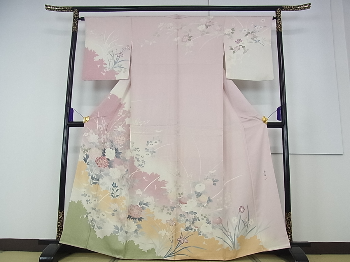 訪問着 草花文 たたき染め 友禅 平和屋着物□極上 作家物 山科春