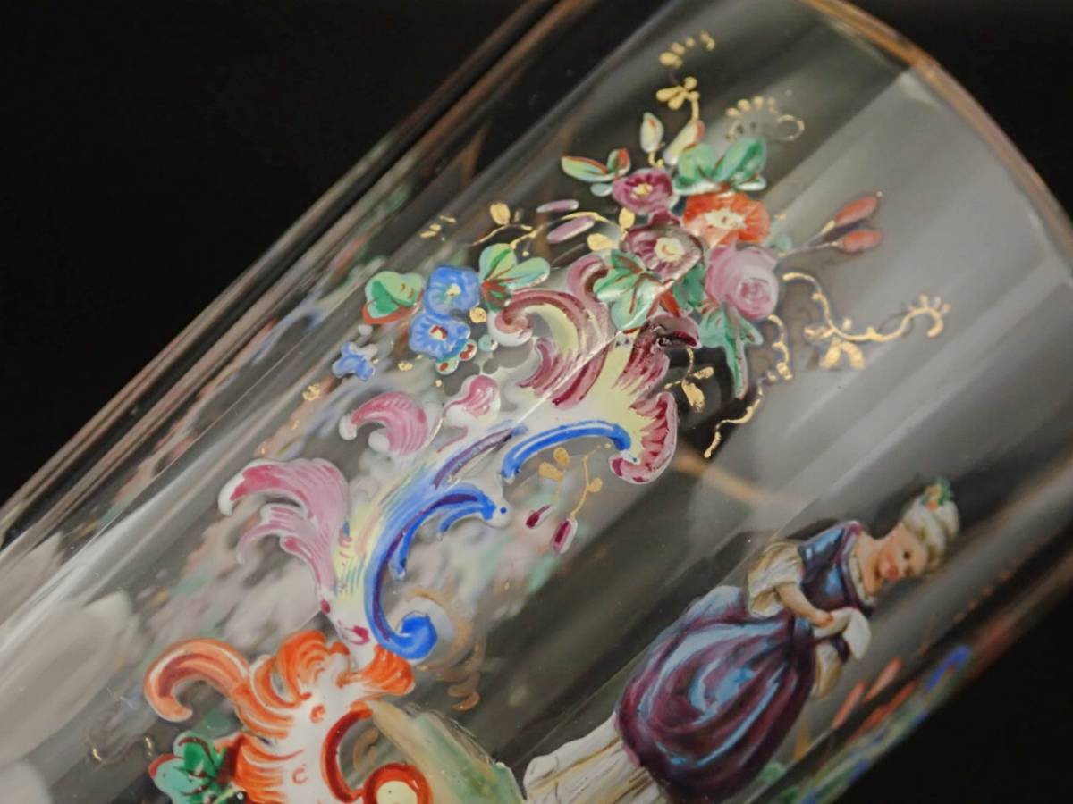 19世紀 ロブマイヤー 金彩 貴婦人文様 グラス エナメル 貴人 貴族 カリ