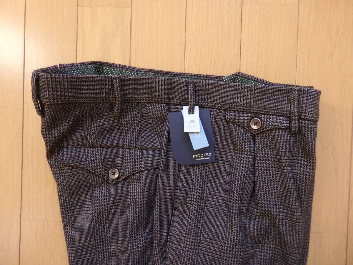 ☆未使用！ インコテックス INCOTEX 1GWT19 1プリーツパンツ グレンチェック 48サイズ 600☆ 