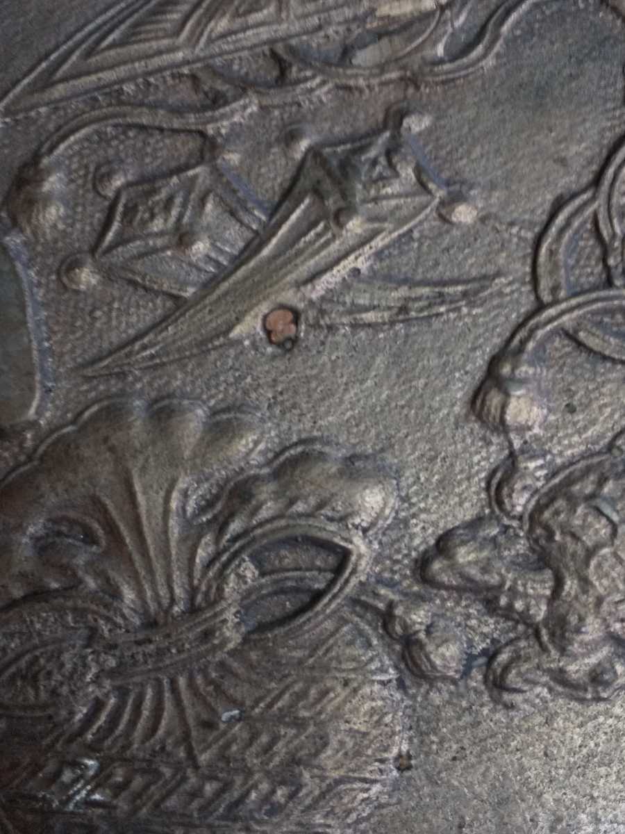 伝 古い 手鏡 天下一津田和泉吉長 銘 福寿 宝尽し図 銅鏡 和鏡 直径