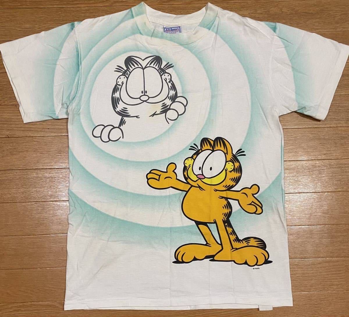 レア 90s Garfield ビンテージ 総柄 Tシャツ M USA製 vintage アメコミ 