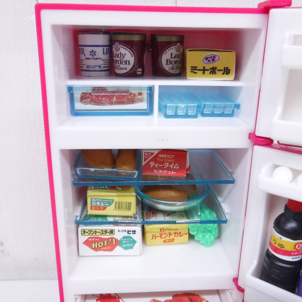 昭和レトロ 当時物＊レトロおもちゃ＊ユカちゃんのにこにこ4ドアー冷蔵庫＊ミニチュア ＊MADE IN JAPAN 日本製＊ファンシー レトロポップ