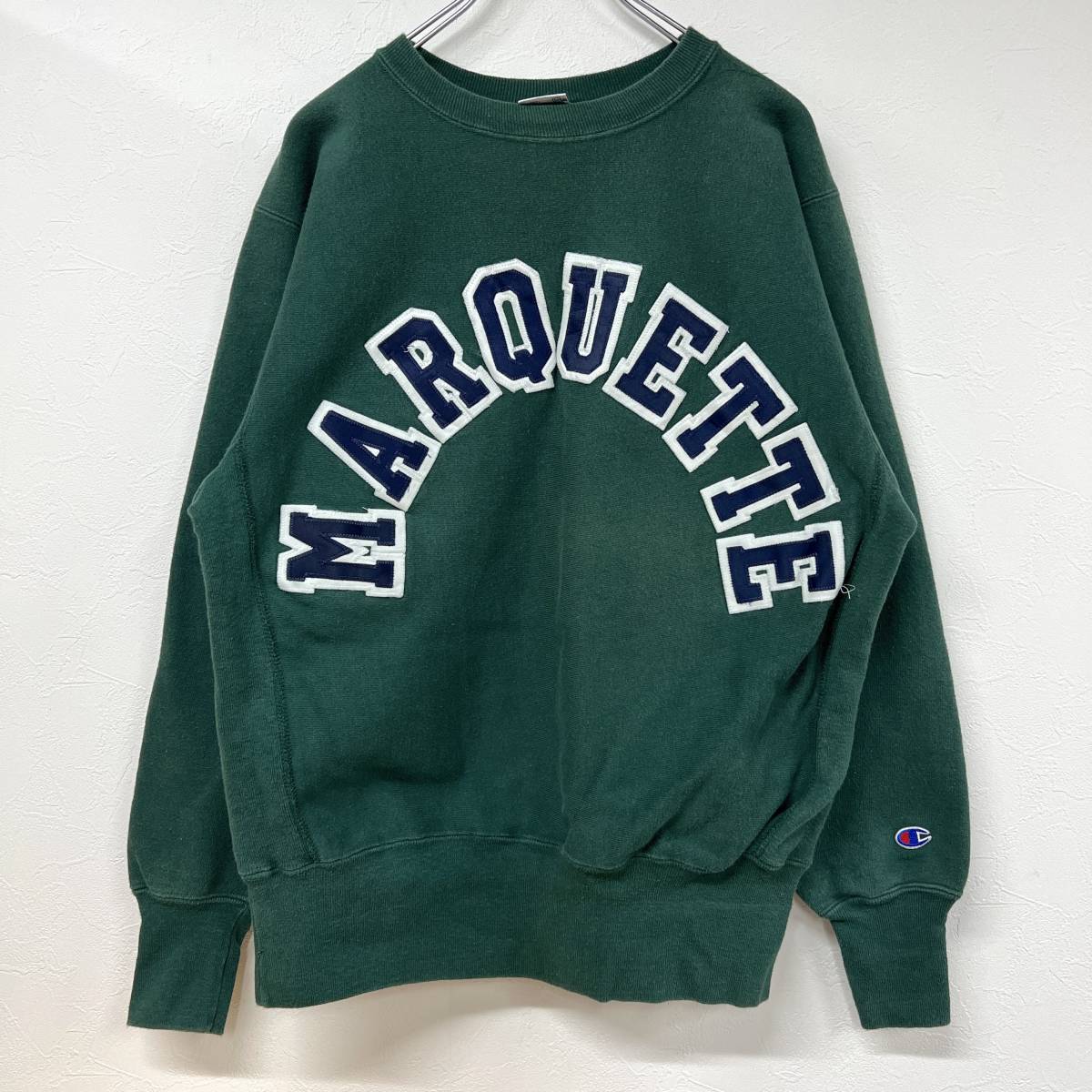 1000円スタート ◆ 希少 90s USA製 Champion Reverse Weave sweat Green Champlain Marquette College チャンピオン リバースウィーブ ◆ USA製 Champion 90s 目あり 1000円スタート◇ レア