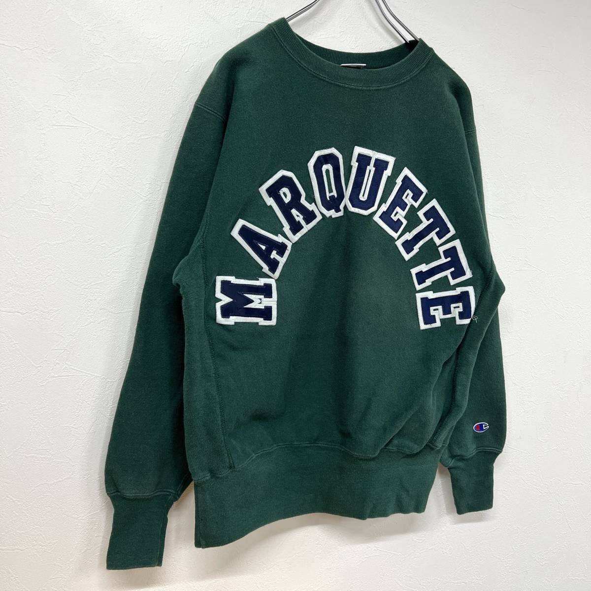 1000円スタート ◆ 希少 90s USA製 Champion Reverse Weave sweat Green Champlain Marquette College チャンピオン リバースウィーブ ◆ USA製 Champion 90s 目あり 1000円スタート◇ レア