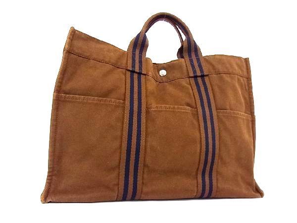 お得，人気SALE 1円 HERMES エルメス フールトゥMM キャンバス シルバー金具 ハンドバッグ トートバッグ 手提げ レディース メンズ ブラウン系 Y7801Vオ(フールトゥ)｜売買されたオークション情報、yahooの商品情 かばん、バッグ