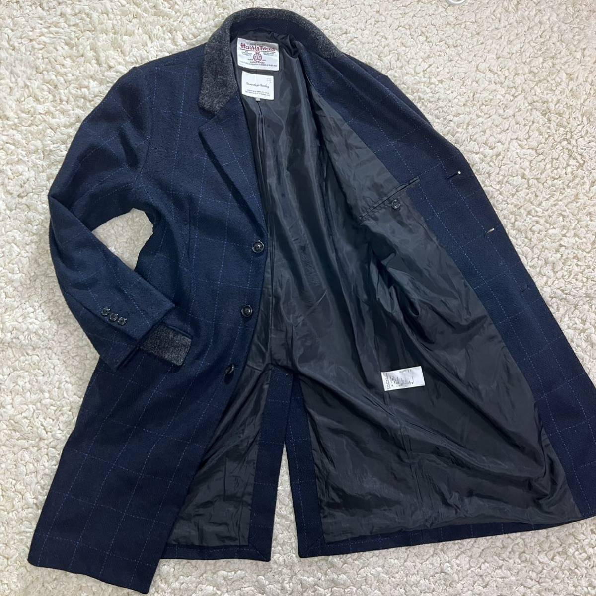 ハリスツイード Harris Tweed ロング丈 ブロックチェック 切替 
