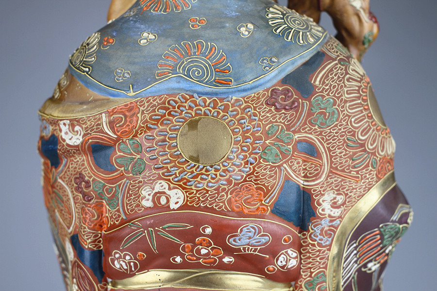 C6939 【九谷八幡窯】 九谷焼 金彩色絵寿老人 置物 高48cm／状態いい美