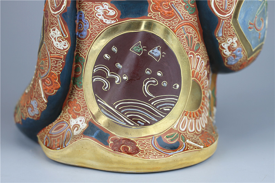 九谷八幡窯　寿老 C6939 【九谷八幡窯】 九谷焼 金彩色絵寿老人 置物 高48cm／状態いい美
