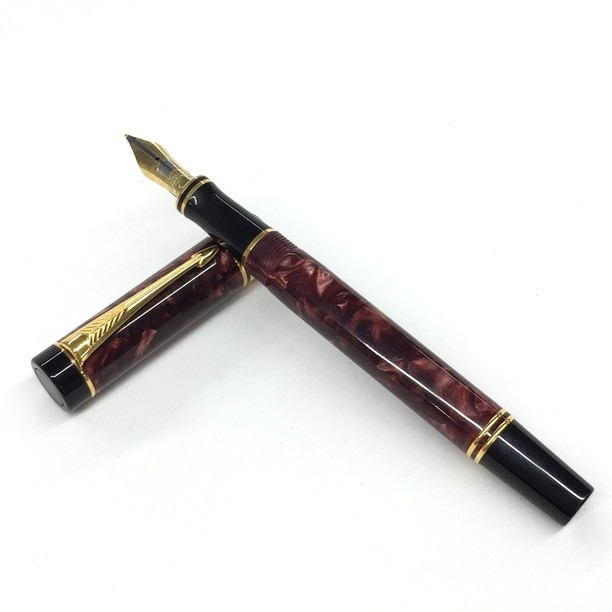 1354844】PARKER パーカー 万年筆 デュオフォールド マーブルレッド