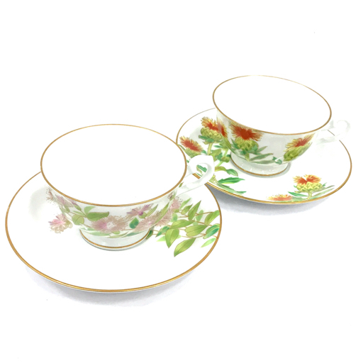 大倉陶園 ティーカップ & ソーサー 金彩花柄紅茶碗皿 木下章 原画 たまばはき くれない 食器 計2客 セット