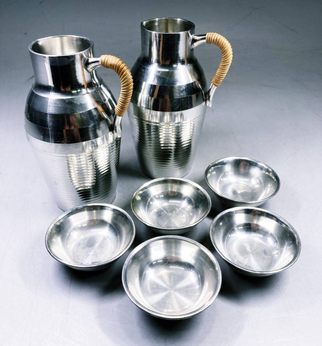 錫器 錫半 酒器揃 徳利 2本 酒盃 5客 南錫 ちろり お猪口 古美術品 錫 