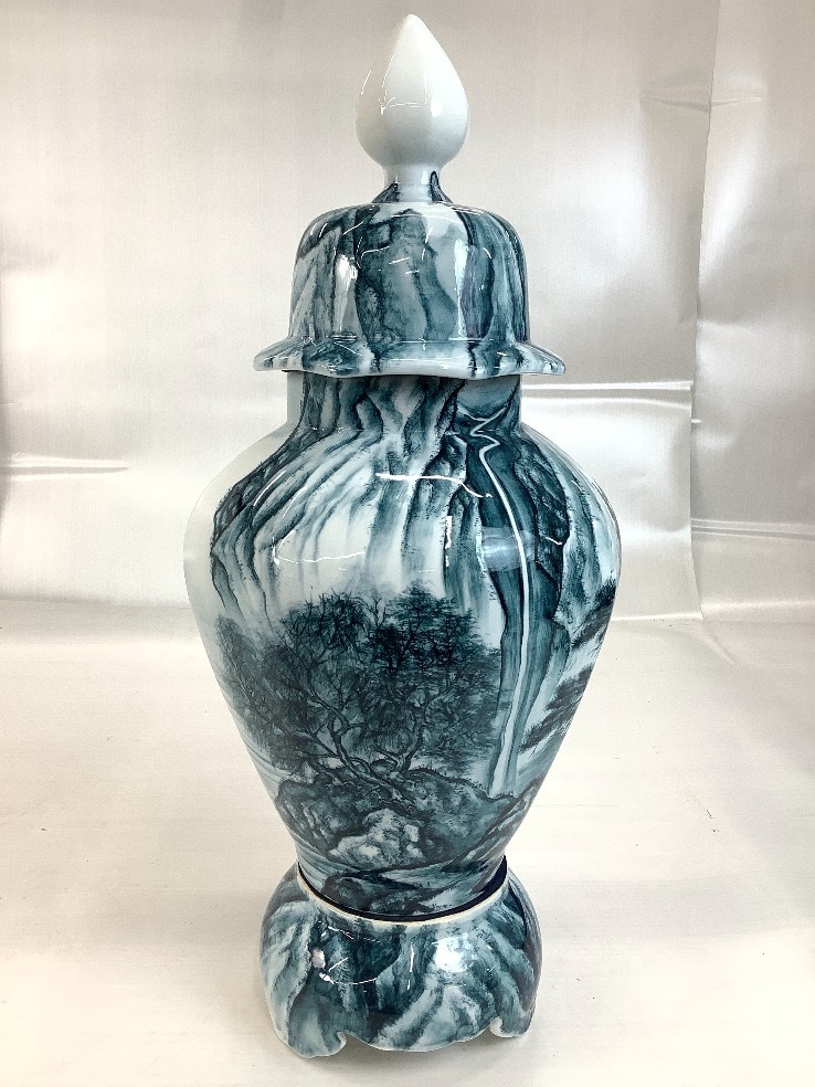 ☆状態〇☆ 火鉢 30x25cm 陶器 水瓶 金魚鉢 有田 瀬戸 染付 ①