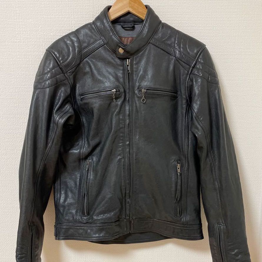 ほぼ未使用 デイトナ カフェライダースジャケット ブラック メンズ L 黒 レザー シングル ライダース DAYTONA SAS-TECプロテクター付 美品