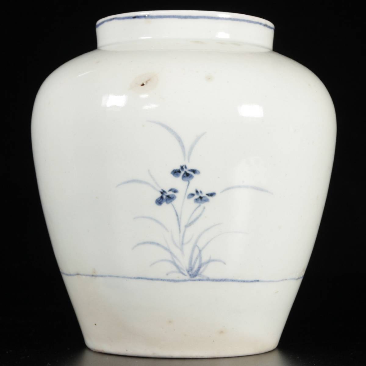◇錵◇3 李朝時代 白磁製 草花紋染付花瓶 18.5cm 箱付 朝鮮古陶 唐物