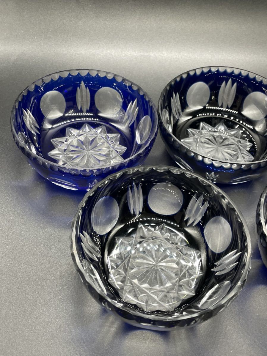 藍色切子 曽根工芸 - 切子 創作ガラス メルカリ 5皿セット 江戸切子 | 青
