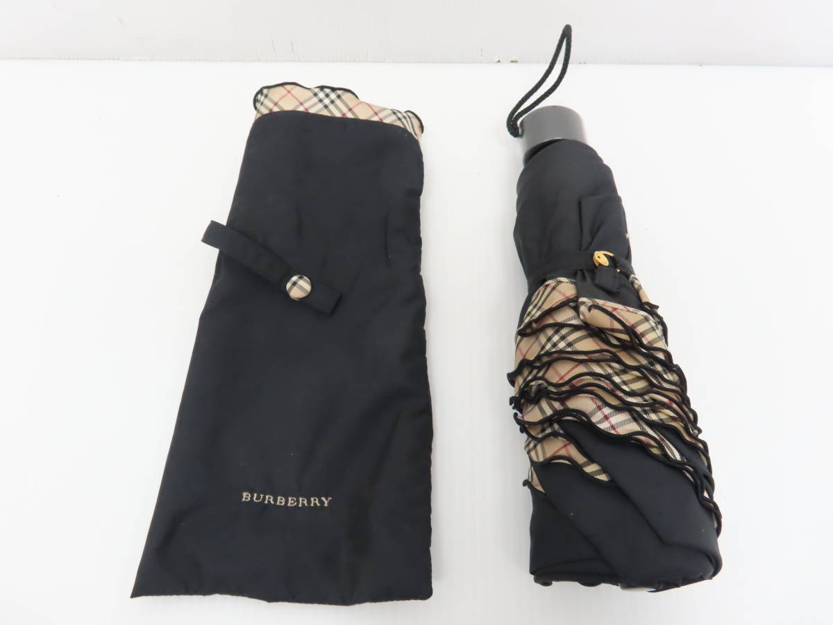 BURBERRY 折りたたみ傘 ブラック BURBERRY バーバリー チェック ブラック 黒 折り畳み傘 カサ