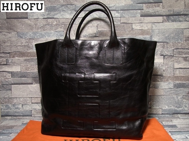 美品 綺麗 HIROFU ヒロフ レザー 特大 ビッグ ロゴ トートバッグ