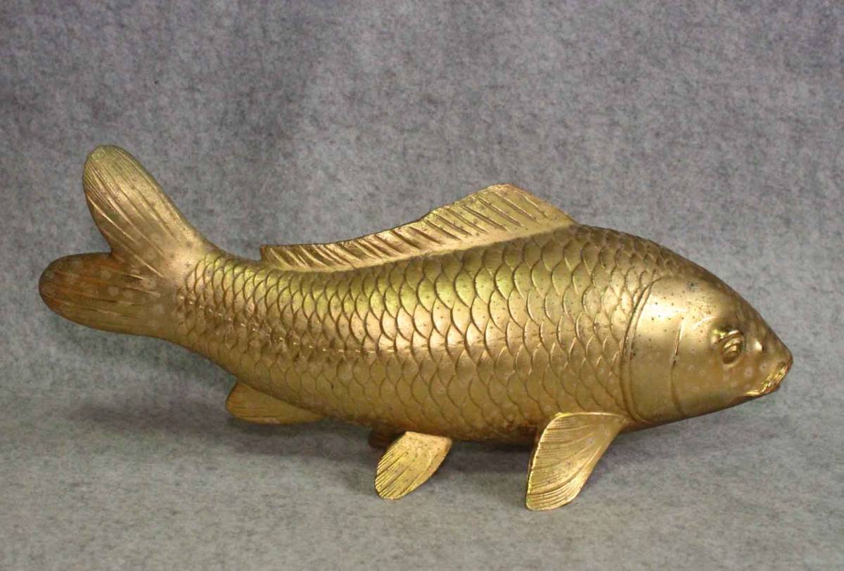 金属工芸□鯉 置物 在銘 廣 金色 40cm□金鯉 gold color Carp 非鉄 